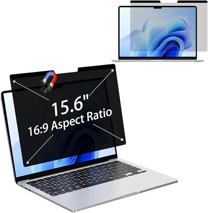 MUBUY-GOL Magnetic Privacy Screen Protector for 15.6 Inch 16:9 Aspect Ratio Screen Anti-Spy, Anti-Glare, Anti-Blue Light Protection, Enhanced Screen Clarity & Scratch Guard
