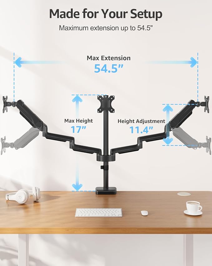 MOUNTUP Triple Monitor Stand Mount - 3 Monitors Desk Mount for Computer Screens Up to 27 inch, Triple Monitor Arm, Heavy Duty Monitors Stand, Each Arm Holds 4.4-19.8 lbs, Black