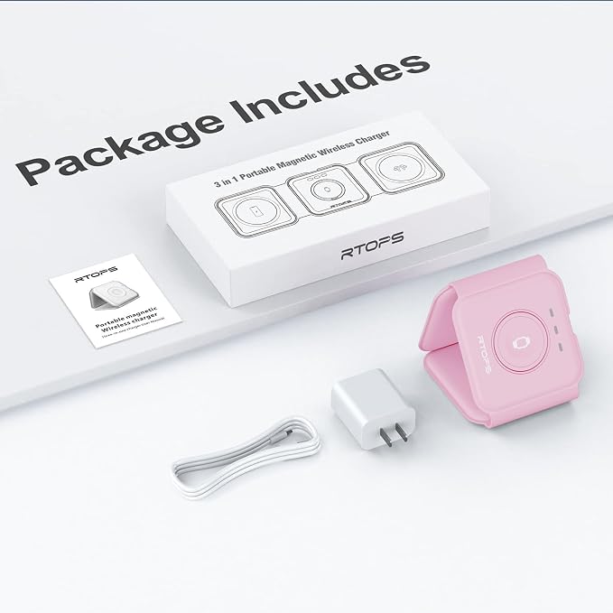 Wireless Charger 3 in 1,RTOPS Magnetic Travel Wireless Charging Station Multple Devices,GaN 3 in 1 Charging Station,Compatible for iPhone16/15/14/13/Pro/Max,iWatch,AirPods4/3/2/Pro(Adapter Includes)