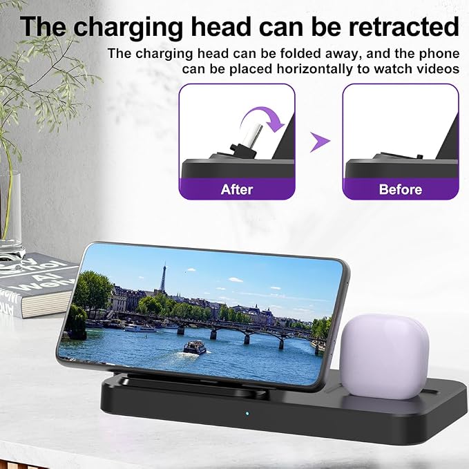 2 in 1 Charging Station for Multiple Devices, Charger Dock for iPhone 17/16/15 Series with Type-C Interface and Samsung Galaxy S25 Ultra/S25/S24+/Note20/A55/A35/Z Fold/Z Flip and Earbuds, Pink