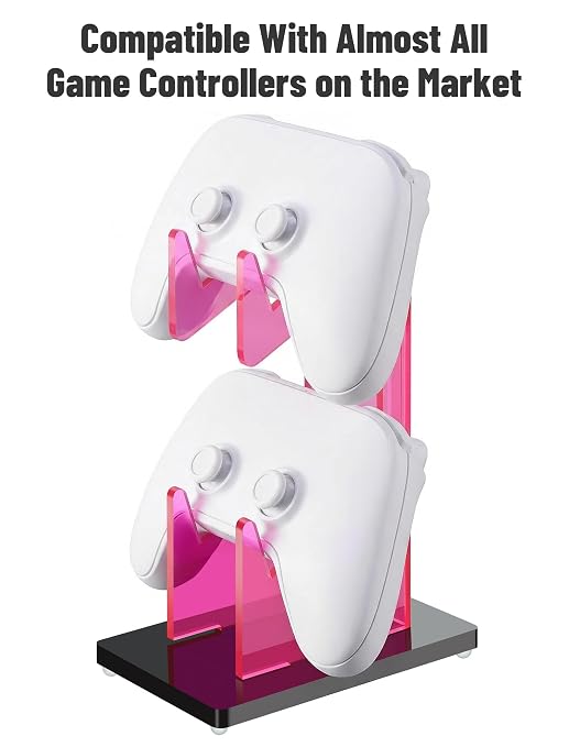 NiHome Rose Pink Acrylic 2-Tier Universal Game Controller Headset Holder Stand for PS5 Xbox ONE Switch Colorful Controller Stand Gaming Accessories Anti-Slip Stable Acrylic Clear Headphone Holder