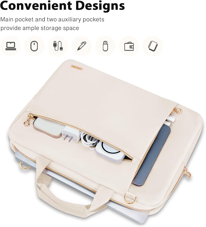 Laptop Case Bag Women Men Computer Sleeve Compatible with MacBook/Dell/HP/Acer/ASUS/LG, Waterproof Shoulder Carrying Briefcase, Beige, 17-17.3 Inch