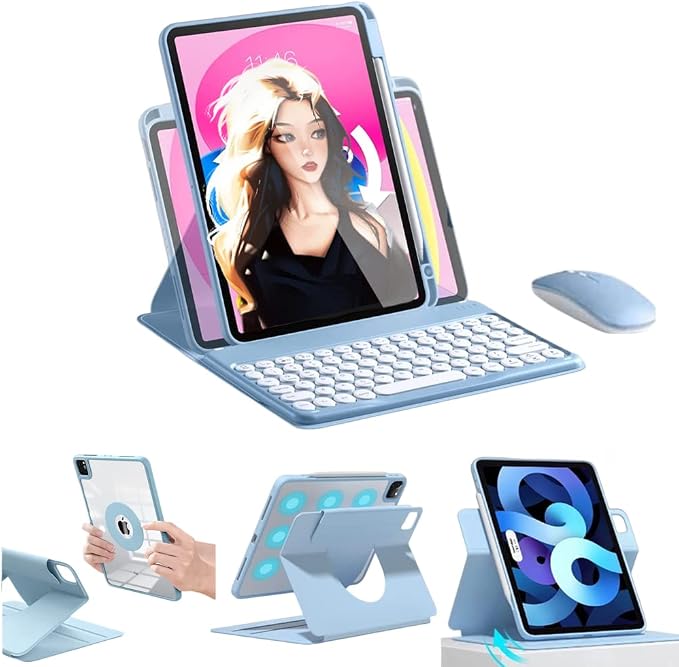 Vertical Keyboard Case for 10.2inch iPad9/iPad8/iPad7 with Mouse, Case for iPad 9th/8th/7th Gen/Air3/Pro10.5 Case with Keyboard Mouse Combo, (Magnetic-Blue)