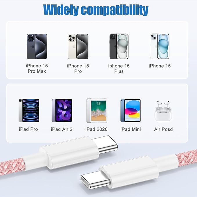 USB C to C Charging Cable 10ft, 60W Fast Type C to C Charger Cord Long for Apple iPhone 17 Pro Max/17 Air/16 Pro Max/15 Plus, MacBook Pro 2021/2020/2019,iPad 12.9/11 inch/Mini/Air 5/4,Samsung Galaxy