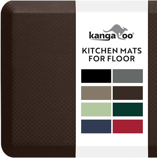 KANGAROO Anti Fatigue Mats for Kitchen Floor, Reduce Foot, Knee, Back Pressure, 3/4 Inch Thick Cushioned Ergonomic Mat, Waterproof Comfort Rug for Under Sinks, Standing Desk, Store Floors, 20x32 Brown