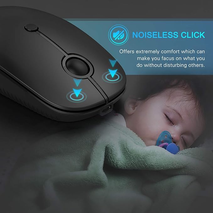 Type C Wireless Mouse，Vssoplor USB C Rechargeable Portable Quiet Laptop Mouse USB and Type C Receiver Dual Mode Mice for PC, Laptop, MacBook, Tablet-Black