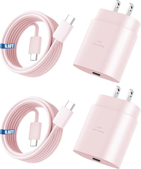 Super Fast Charger Type C, 25W USB C Wall Charger Fast Charging for Samsung Galaxy S26 Ultra/S26/S26+/S25 Ultra/S25/24 Ultra/S24/S23 Ultra/S22 Ultra with 6.6FT Long Android Type C Charger Cable 2Pack