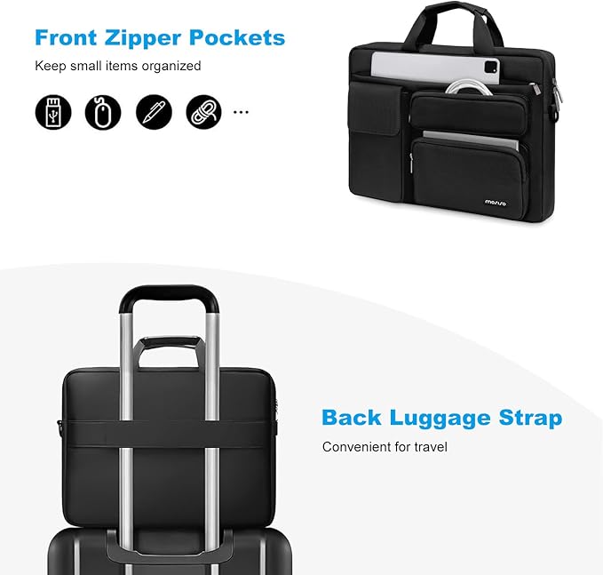 MOSISO Laptop Shoulder Bag 14 inch, 14 inch Computer Bag Compatible with HP Lenovo Dell ASUS Acer, HP Stream, Dell Latitude with 2 Raised&1 Flapover&1 Horizontal Pocket&Handle&Belt, Black