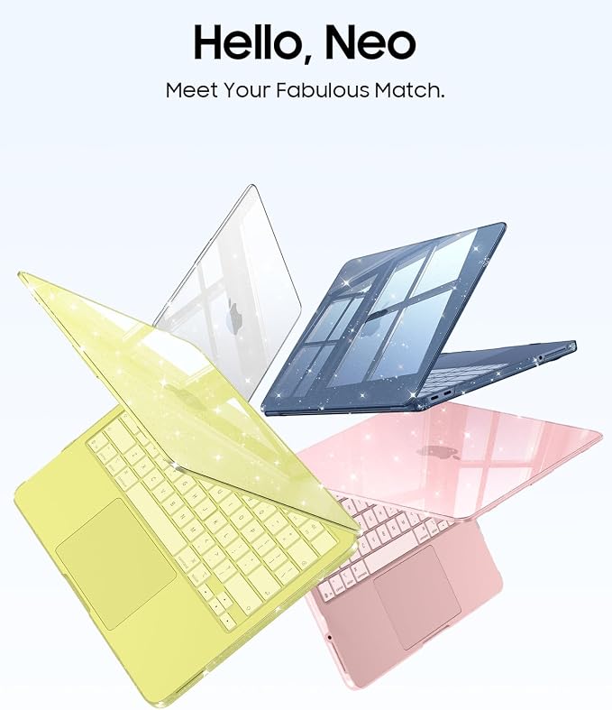 Fintie Compatible with MacBook Neo 13 Inch Case 2026 Model A3404 with A18 Pro Chip, Ultra-Thin Scratch Resistant Protective Hard Shell Cover with Keyboard Skin & Screen Protector (Glitter Indigo)