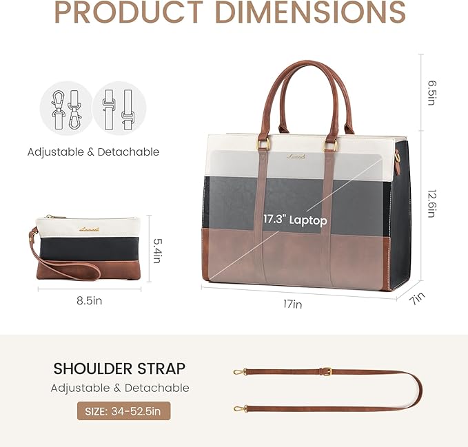 LOVEVOOK Laptop Bag for Women 17.3 Inch Laptop Tote Bag Vintage Leather Work Bags for Women Professional Computer bag | Two-piece set