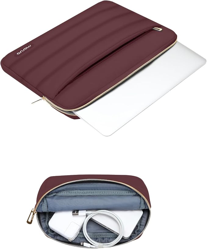 MOSISO Laptop Case 13.3 inch,13-13.3 inch Puffy Laptop Sleeve Compatible with MacBook Air 13.6 M5 M4 M3 M2 M1/Neo/Pro 13/14,HP Dell ASUS Lenovo,Polyester Horizontal Bag with Small Case, Wine Red