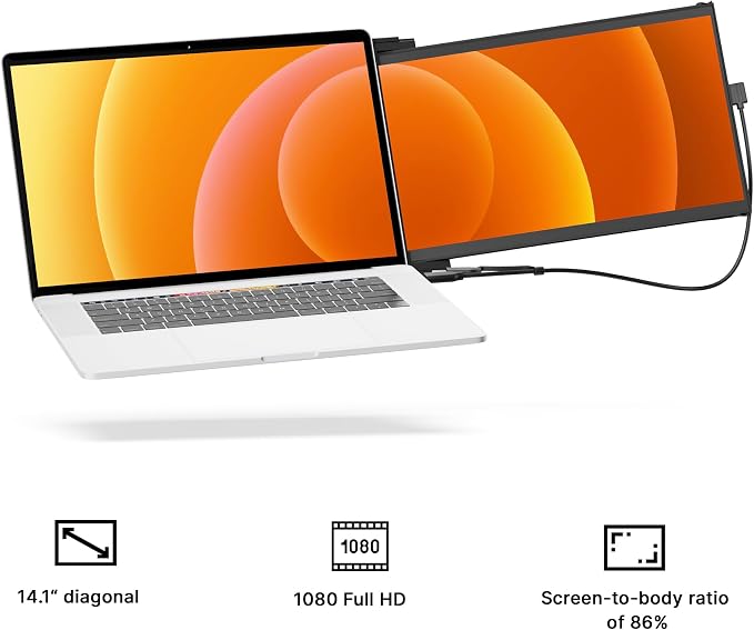 Duex Max DS Portable Monitor - New Mobile Pixels 14.1" Laptop Screen Extender, FHD 1080P Travel Monitor, USB C/USB A/HDMI Plug and Play Laptop Monitior for Windows/Mac/Android/Switch