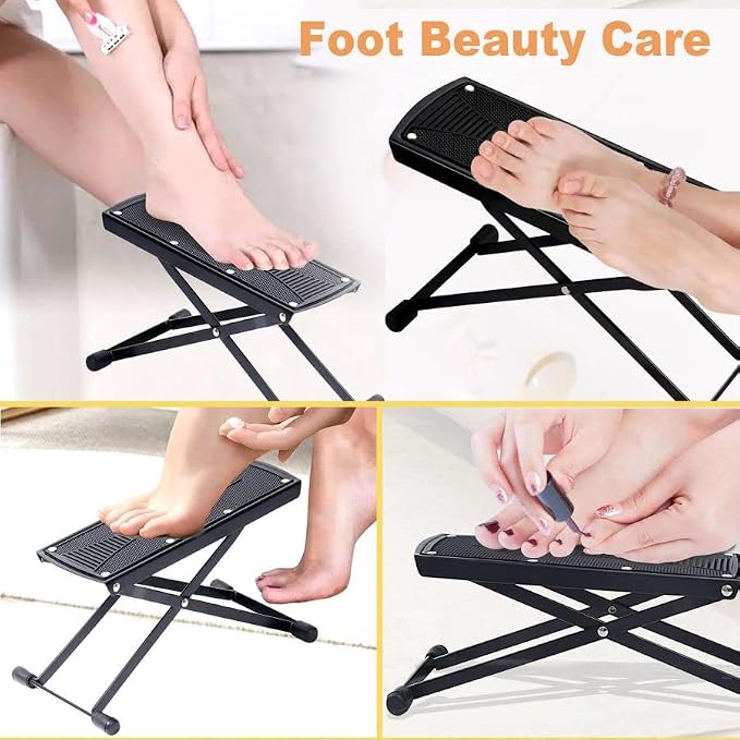 ZtohPyo Foldable Foot Rest, 6-Height Adjustable Spa Foot Stand, Non-Slip Sturdy Foot Care Stand for Easy Home Pedicures, Beauty Pedicure Stool Tool