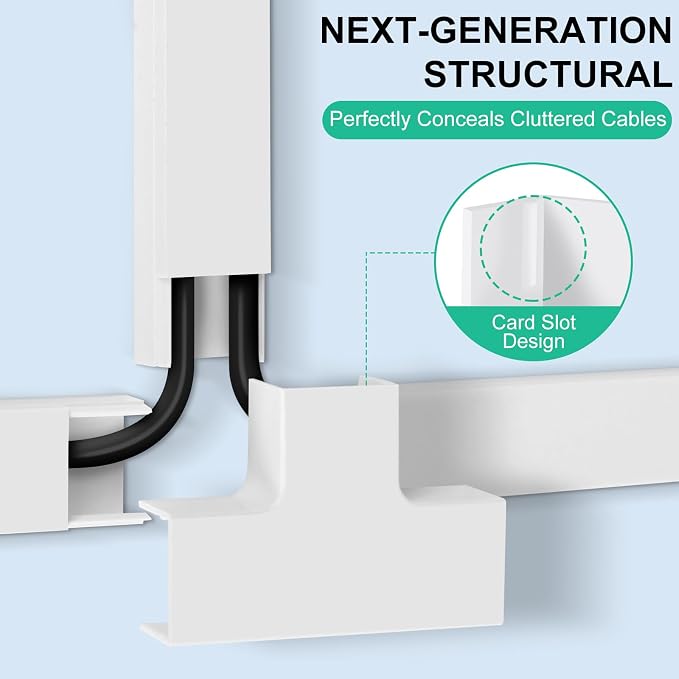 Rindion Cord Hider, 113.6in Cable Hider, Cord Covers for Wires on Wall, Wire Covers for Cords on Wall, Cable Management Wire Hiders for TV, 8 x L14.2 x W0.94x H0.55in - White