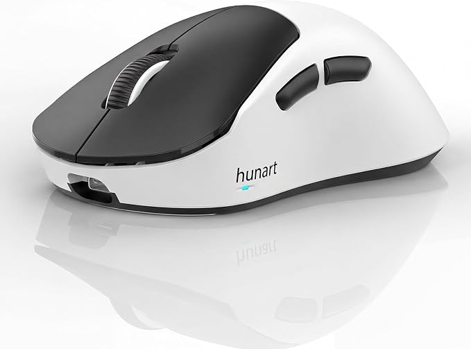 hunart H6 49g Wireless Mouse, Bluetooth & 2.4GHz Rechargeable Mouse, Lightweight Silent Ergonomic Mouse with USB-C Charging, Portable Right-Hand Office Mouse for Laptop, PC, Mac (Black and White)