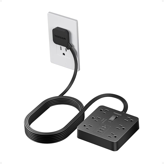 TESSAN 15Ft Black Extension Cord with Multiple Outlets, Surge Protector Power Strip with 6 Outlets and 3 USB Ports (1 USB C), 1700 Joules Protection, Flat Plug, Outlet Extender for Home, Office, Dorm