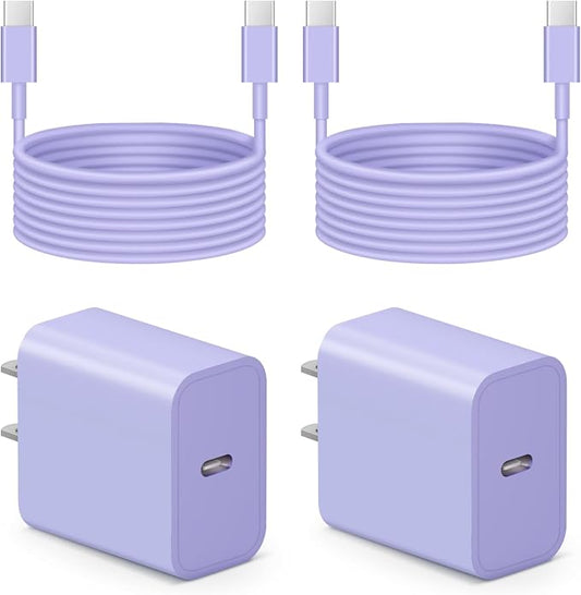 iPhone 17 16 15 Charger Fast Charging 6FT - 20W USB C Charger Block with 6FT Type C to C Cable Compatible with iPhone 17/17 Pro/17 Pro Max/Air/16/16e/15, iPad Pro, iPad Air (Purple)