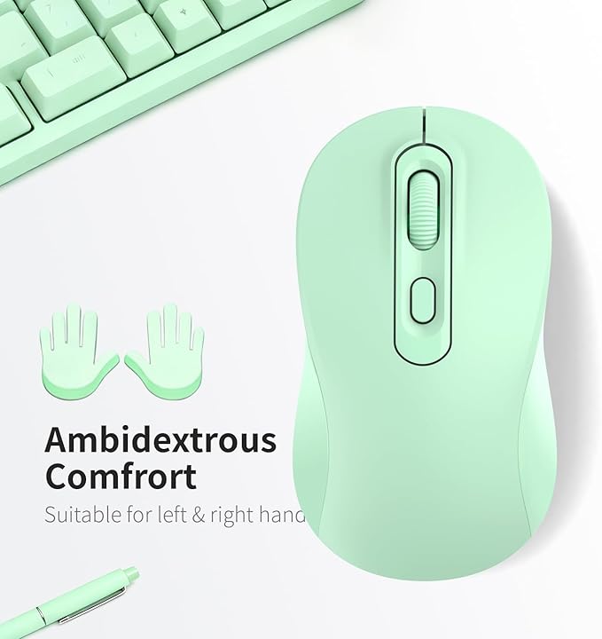 Wireless Mouse, 2026 New Model, Silent Click Ergonomic Design, Portable, 4 Buttons, Adjustable DPI (800/1200/1600), for Laptop/PC/Office (Green)