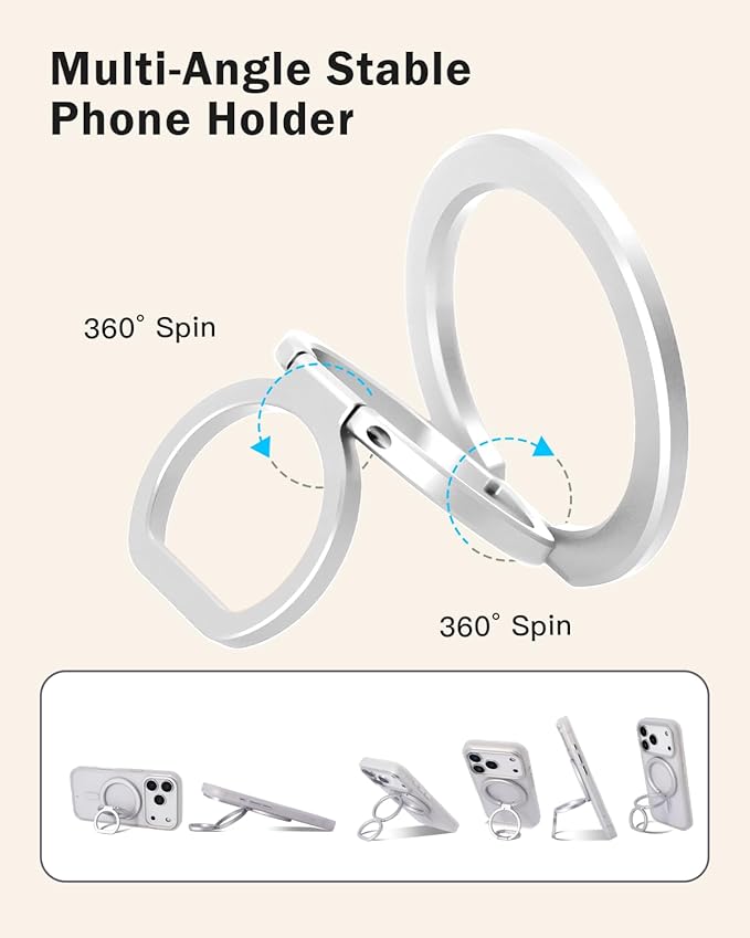 Phone Ring Holder for MagSafe,360°Rotation Magnetic Phone Grip Ultra-Thin & Lightweight Kickstand for iPhone 17/16/15/14/13/12 Series Silver