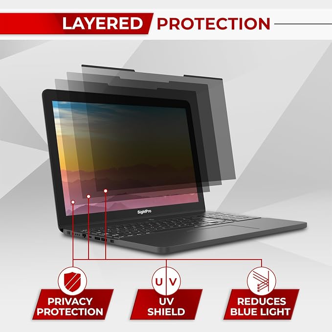 SightPro Magnetic Laptop Privacy Screen 15.6 Inch 16:9 - Patented Removable Laptop Privacy Filter Shield and Protector