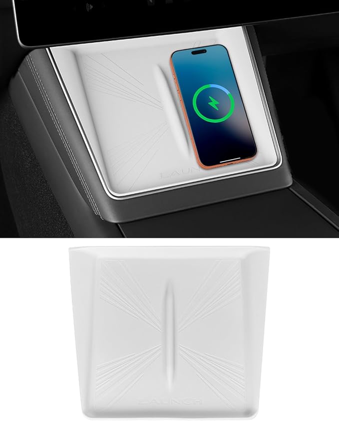 White Center Console Silicone Mat Conpatible vith Tesla Model Y Juniper 2025-2026, Waterproof Spill Proof Center Console Liner Pad, Non-Slip Vireless Charging Friendly Interior Accessories(Style A)