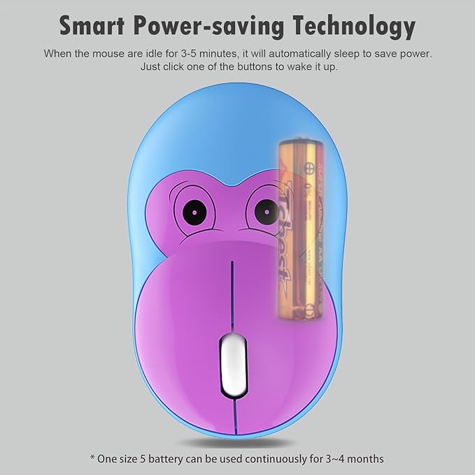 Lomiluskr Cute Monkey Wireless Mouse, Silent Mice, 2.4G Wireless Mice, Candy Colors, Kawaii Mouse for Girls and Kids (Blue Monkey)