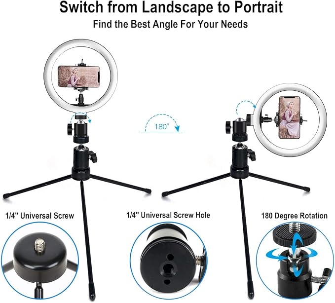 DaVoice 10" 3 Light Modes Desktop Ring Light for Zoom Meetings, with Stand, Phone Holder, USB Powered