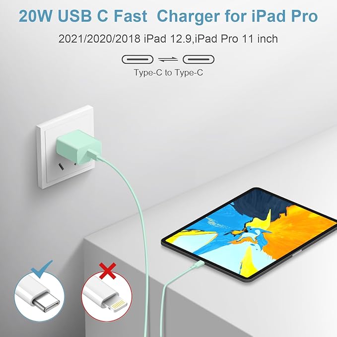 iPhone 17 16 15 Charger Fast Charging Type C Chargers USB C Charger Block iPhone Air Chargers with 2 Pack 6FT Cable for iPhone 17/17 Plus/17 Pro Max/16/16 Plus/16 Pro Max/15 Pro Max/iPad Pro(Green)