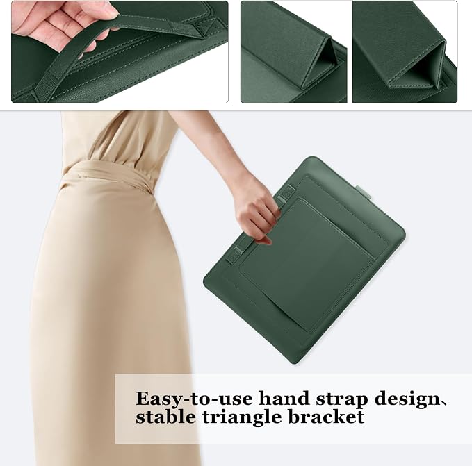 13-14 inch Laptop Sleeve Protective Case for MacBook Air/Pro 13-14" M5/M4/M3/M2/M1 (Pro/Max), [3 in 1] PU Leather Laptop Waterproof Slim Cover with Stand and Mouse for MacBook - Dark green
