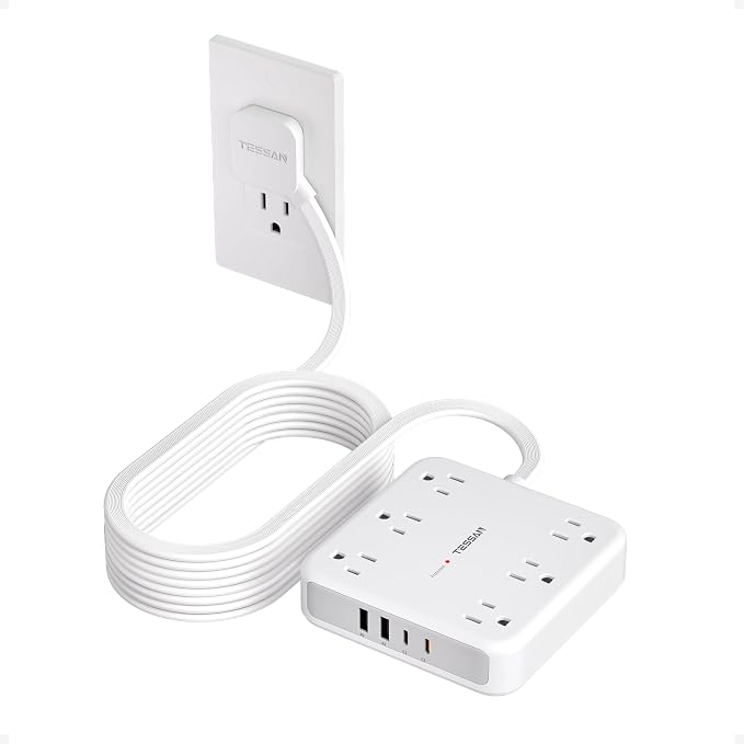 TESSAN 15Ft Grey Extension Cord with Multiple Outlets, Surge Protector Power Strip with 6 Outlets and 4 USB Ports (2 USB C), 2100 Joules Protection, Flat Plug, Outlet Extender for Home, Office, Dorm