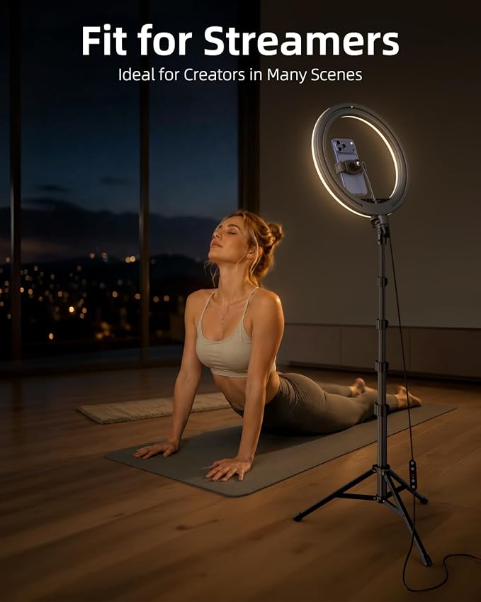TODI 12" Ring Light with 63" extendable Tripod Stand, Selfie RingLight with Phone Holder and Selfie Remote, 2-in-1 Dimmable LED Ring Light for Makeup, Live Stream, Photography