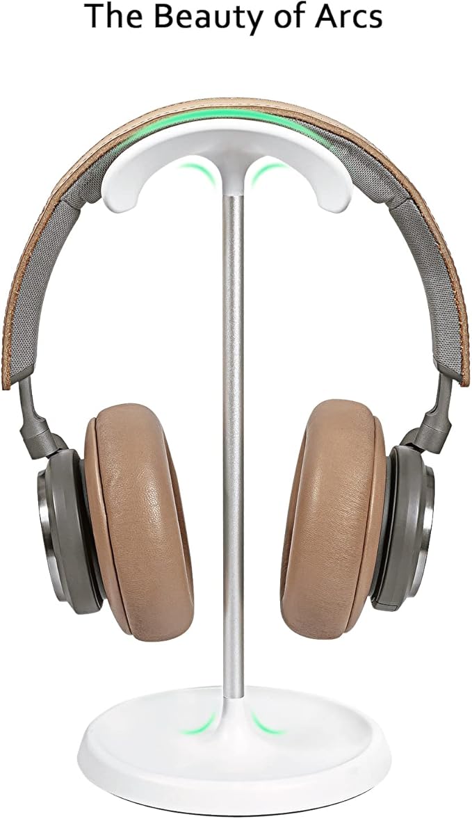 Headphone Stand, Curved Headset Stand with Storage Tray, Heavy Base Gaming Headset Holder for AirPods Max, AirPods, AirPods Pro, Beats, Bose, Sennheiser, Sony and More (White)