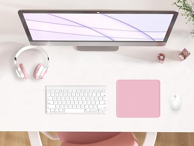eulps Mouse Pad with Stitched Edge, Multiple Patterns Computer Mouse Pads with Non-Slip Rubber Base, Washable Cloth Mousepad, for Gaming, Laptop, PC (Pink)