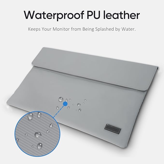 ARZOPA 14.0" Portable Monitor Sleeve Bag, PU Leather Laptop Tablet Case, Grey