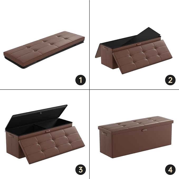 DocSafe Storage Ottoman Bench,Fireproof＆Waterproof Folding Bench with Lock(15”x 43”x15”),Leather Storage Chest with Handles＆2 Extra Boxes,Ottoman Safe for Bedroom,Living Room,Home Office,Brown