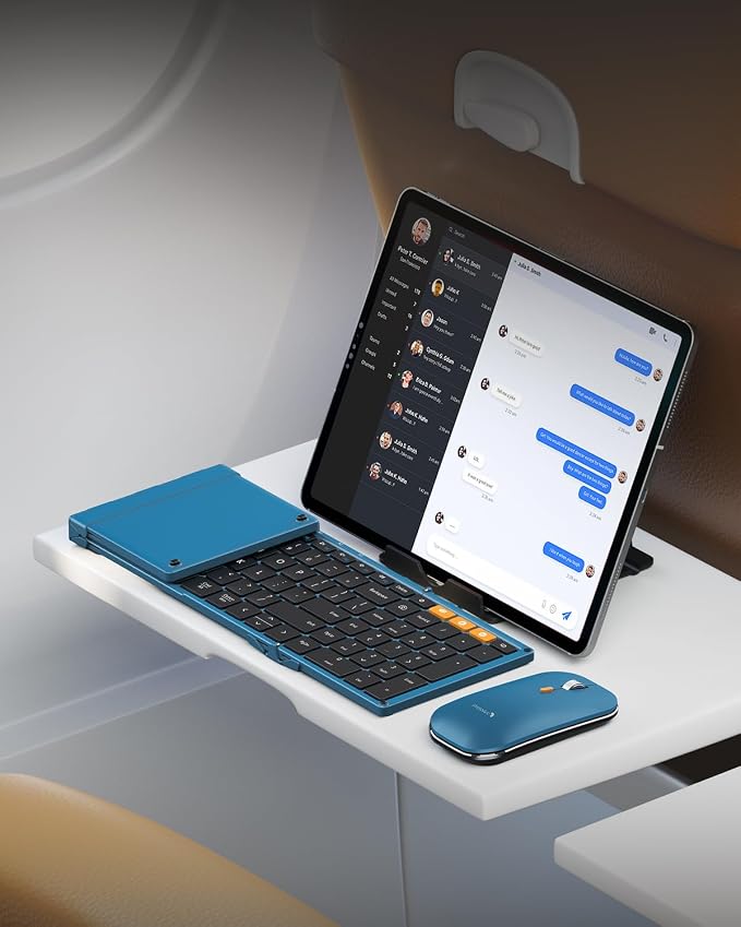 ProtoArc Foldable Keyboard and Mouse, XKM01 True Full-Size Folding Wireless Keyboard Mouse Combo for Business Travel, a Portable Office Suite On-The-Go, Compatible with Laptop iPad Tablet - Blue