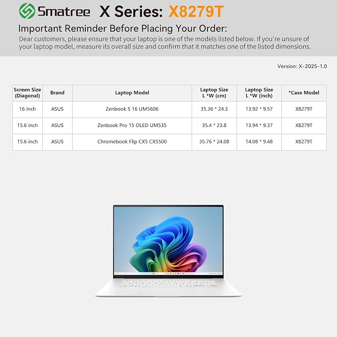 Smatree Hard EVA Protective Sleeve Compatible for 15.6 inch ASUS Chromebook Flip CX5 CX5500, for 16 inch Zenbook S 16 UM5606 Copilot+PC, for 15.6inch Zenbook Pro 15 OLED UM535 Case (X8279T)