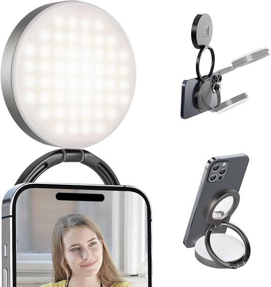 Magnetic Selfie Light, Portable Fold Selfie Light for iPhone, with Phone Mount Function, Light for Phone/iPad/iPhone/Camera, Fill-in Light for Photography/TikTok/Vlog/Video/Makeup/Conference (Gray)
