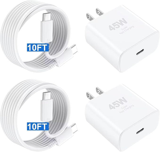 Fast Charger USB C Charger iPhone Type C Charger,10 FT USB C to USB C Cable Fast Charging Cord 45W Phone Chargers iPhone USBC Charger Block for iPhone 17 Air/17 Pro/17 Pro Max/16 15 Pro Max/iPad Pro