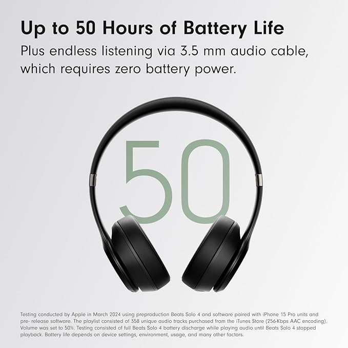 Beats Solo 4 - Wireless On-Ear Bluetooth Headphones, Up to 50-Hour Battery Life, Ultra-Lightweight Comfort, Powerful and Balanced Sound, Apple & Android Compatible - Matte Black