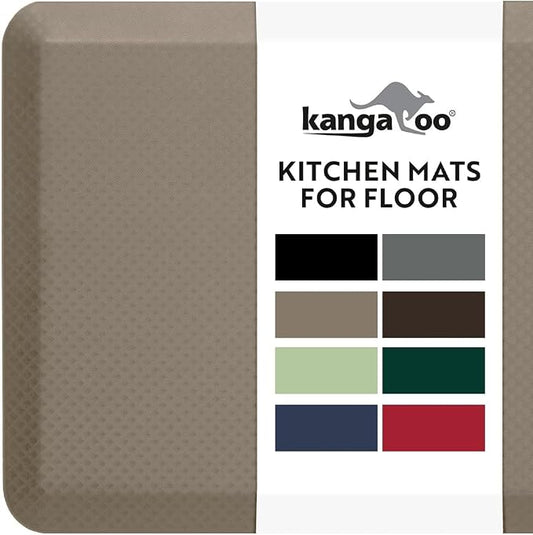 KANGAROO Anti Fatigue Mats for Kitchen Floor, 70x24, Reduce Foot, Knee, Back Pressure, 3/4 Inch Thick Cushioned Ergonomic Mat, Waterproof Comfort Rug for Under Sink, Standing Desk, Store Floors, Beige