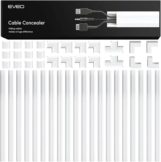 EVEO Cord Hider - 300” Cord Cover Wall Cable Hider, Cable Concealer, Wire Hiders for TV on Wall. Cable Management, Cord Hider Cable Raceway Wire Covers for Cords -18X (L17 W0.95 H0.5) - Medium - White