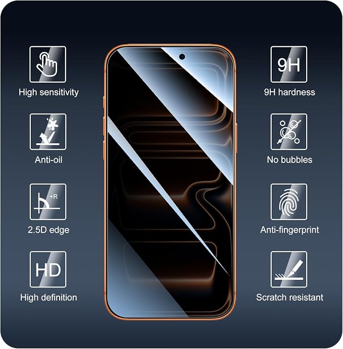 3-Pack Privacy Screen Protector for iPhone 17 Pro Max/16 Pro Max, Anti-Spy Tempered Glass Film, Dark Private Black Protection, 9H Hardness, Anti-Scratch, Bubble Free, Case Friendly