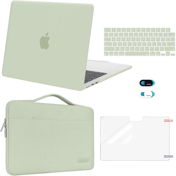 MOSISO Compatible with MacBook Air 13 inch Case M5 2026 M4 2025 M3 M2 2024-2022 A3449 A3240 A3113 A2681,Hard Shell&Sleeve Bag&Keyboard Skin&Webcam Cover&ScreenFilm for MacBook Air 13.6, Sage Green