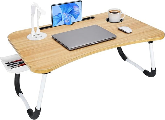 Laptop Bed Desk, Lap Desk, Laptop Table with USB Charge Port, Desktop Card, Cup Holder, Foldable Bed Tray Table for Couch Sofa Chair Floor Eating Working