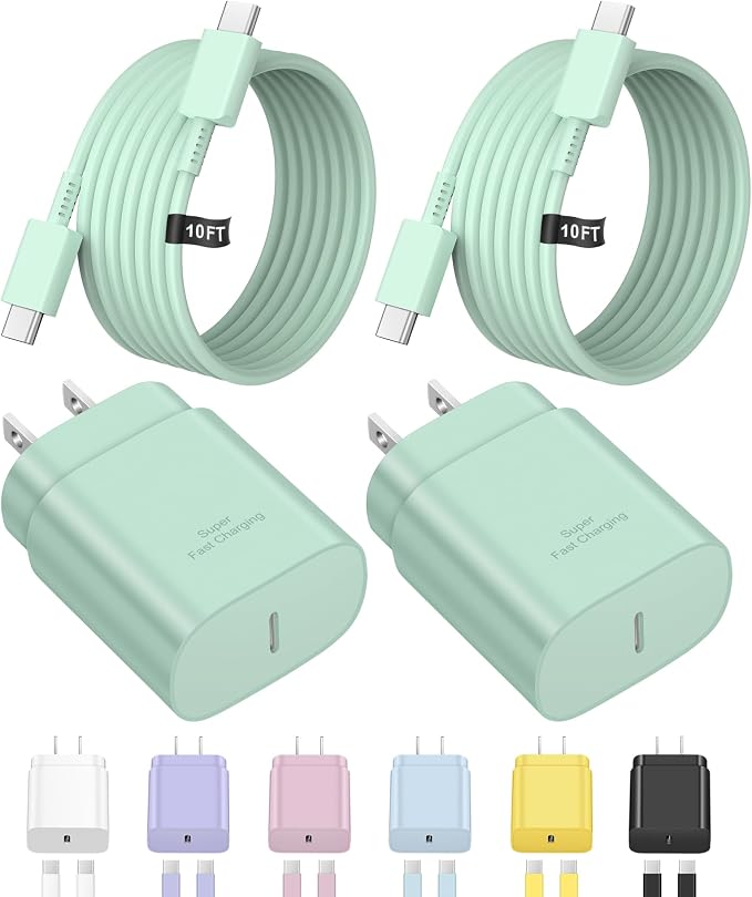 Type C Charger Fast Charging for iPhone 17 16 15,10FT USB C Samsung Chargers Block 25W Super Fast Chargers for Samsung Galaxy S25/S24 S23/iPhone Air/17/17 Pro Max/iPhone 16/16 Pro Max/15 Pro(Green)