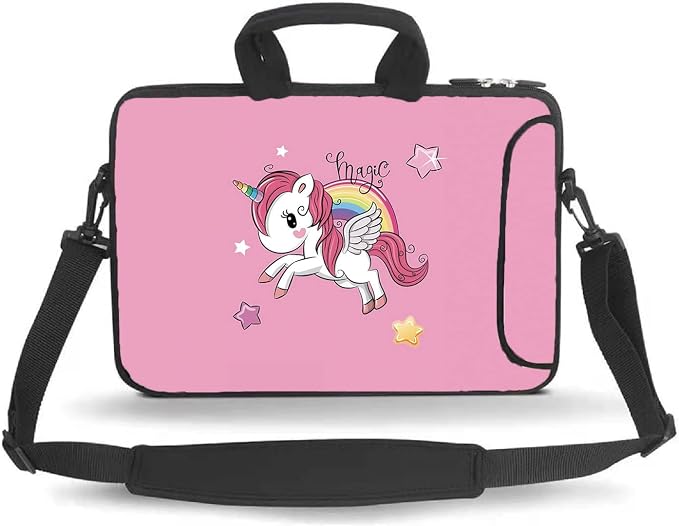 11 11.6 12 12.5 13 inches Case Laptop/Chromebook/Ultrabook/Notebook PC Messenger Bag Tablet Travel Case Neoprene Handle Sleeve with Shoulder Strap(Cute Unicorn)