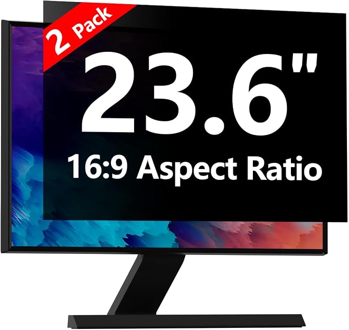 RedANGEL 23.6 Inch Computer Privacy Screen for 16:10 Monitors with Anti-Spy Anti-Glare Filter, Blue Light Blocking & Eye Protection, Removable Anti-Scratch HD Clarity Screen Protector【2-Pack】