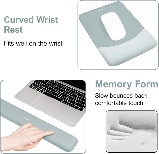 MOSISO Wrist Rest Support for Mouse Pad&Keyboard Set, Rectangular Ergonomic Mousepad Non-Slip Base Home/Office Pain Relief&Easy Typing Pad with Neoprene Cloth&Raised Silicone Lining, Powder Blue