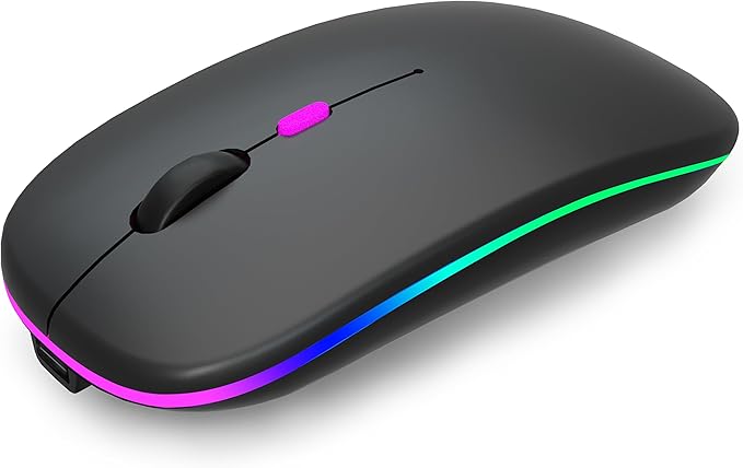 AIKOKOK Wireless Bluetooth Mouse, Rechargeable, Dual Mode Bluetooth 5.2 & 2.4G USB, LED Lights, Slim, Silent, Portable Computer Mouse for Laptop, PC, MacBook, iPad, Tablet (Black)